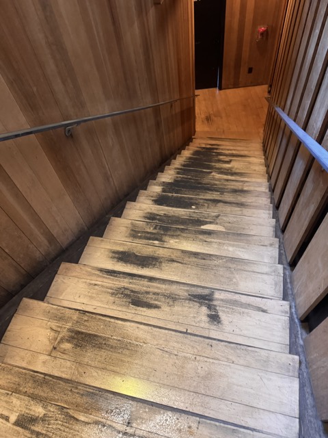 Wooden stairs with heavy dirt before cleaning