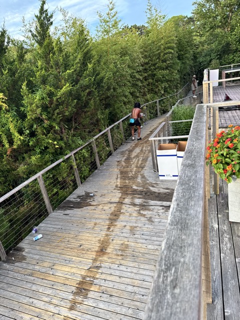 Wooden walkway and deck rinsed down